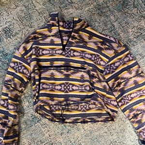 Blue yellow and white FUZZY CROP TOP Sweater